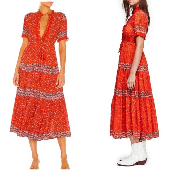 Free People Rare Feelings Maxi Dress Short Sleeve Size Large Boho Flowy Party - Picture 1 of 10